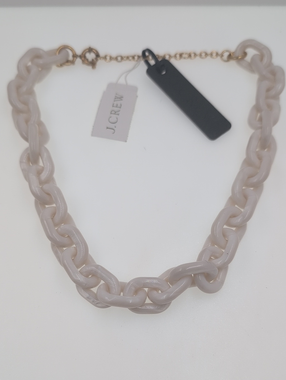 J. Crew Neutral Taupe Resin Link Necklace with Gold Accents 0108